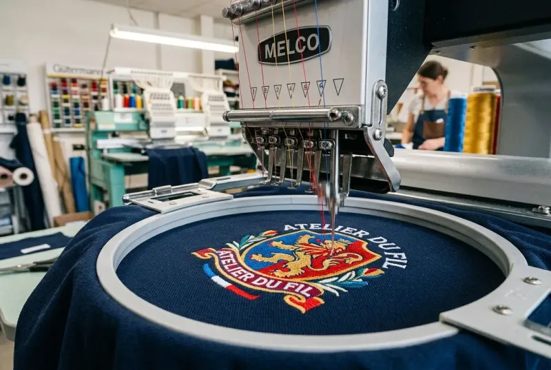 Broderie personnalisée en ligne sur vêtement avec logo brodé